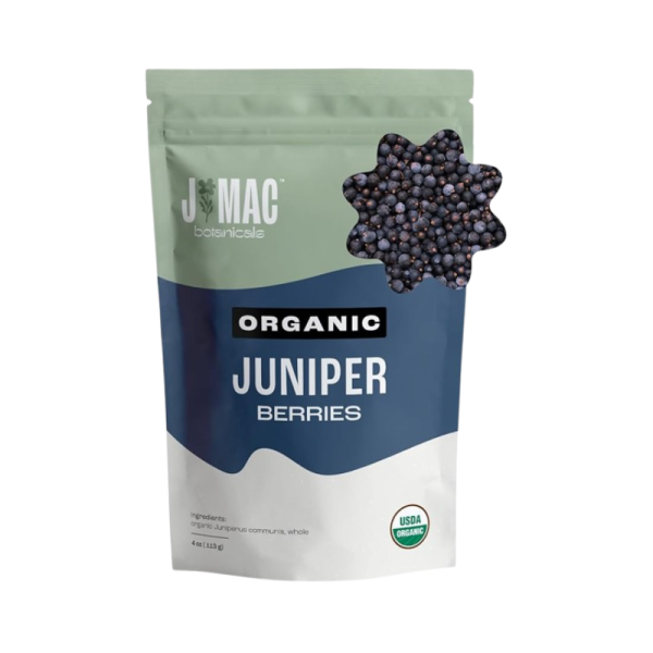 J MAC BOTANICALS Organic Whole Juniper Berries - 4 oz | Certified Organic for Herbal Infusions, Seasoning Beef, Pork, Turkey Brine, Soups & Cocktails