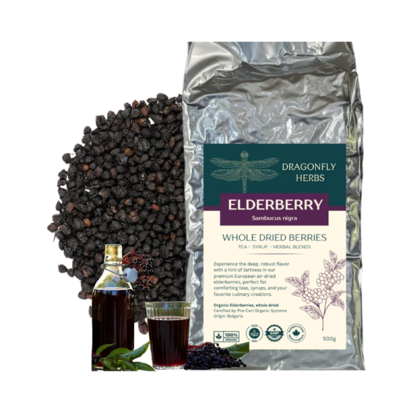 Organic Dried Elderberries 500g – Premium European Sambucus Nigra | Perfect for Tea, Syrup, Jellies & Culinary Use | DRAGONFLY HERBS