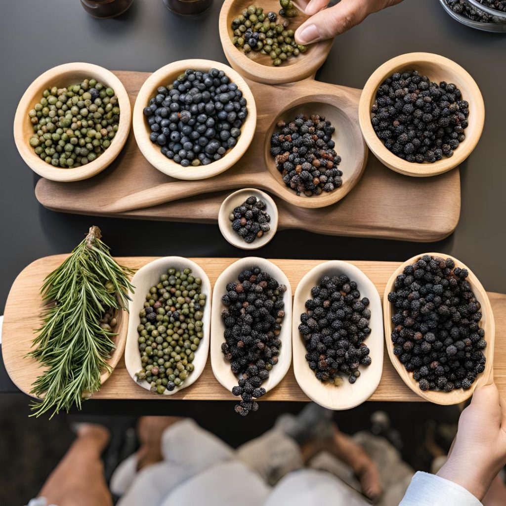 Juniper berries used in marinades and sauces for culinary applications