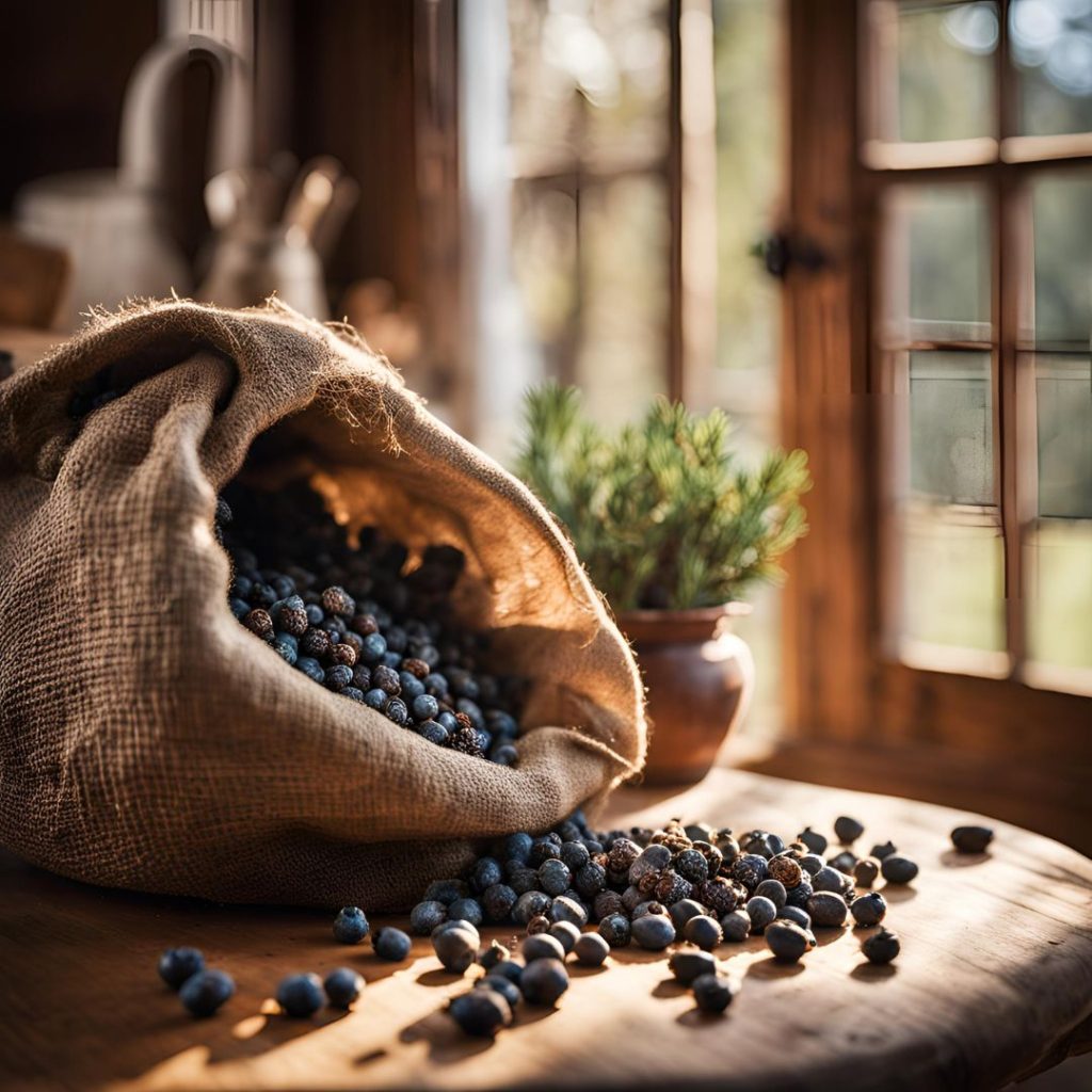 Juniperus Communis (Common Juniper) berries being processed for essential oil extraction