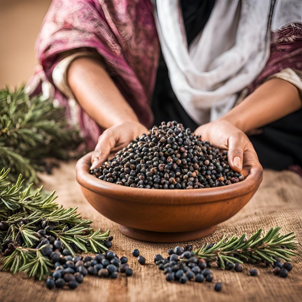 Juniperus Phoenicea (Phoenician Juniper) berries processed for essential oil extraction