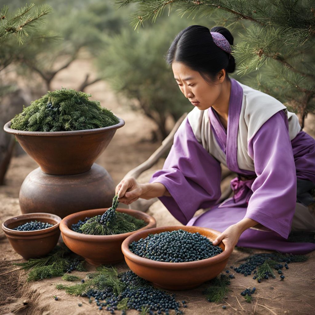 Freshly harvested Juniperus Phoenicea (Phoenician Juniper) berries from the Mediterranean