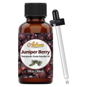 Juniper Berry Essential Oil 1 fl oz bottle for therapeutic aromatherapy.