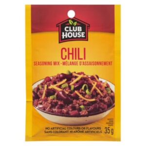 Front view of Club House McCormick Chili Seasoning Mix, 35g 4 Pack.