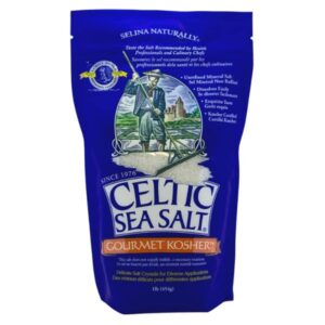 16 oz container of Celtic Sea Salt Gourmet Kosher.