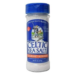 Celtic Sea Salt Gourmet Kosher Salt in a 0.5 lb shaker.