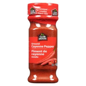 Club House Ground Cayenne Pepper, 81g jar with bold, zesty flavor and vibrant red color.