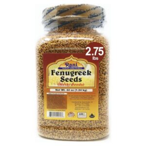 Whole fenugreek seeds in a 44 oz bulk PET jar.