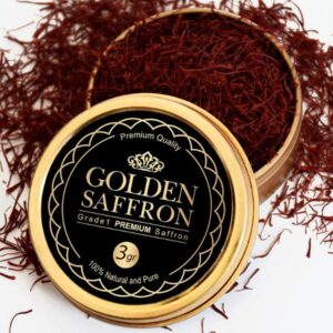 Golden Saffron Super Negin threads, premium all-red Grade A+ for tea, paella, and desserts (3g).