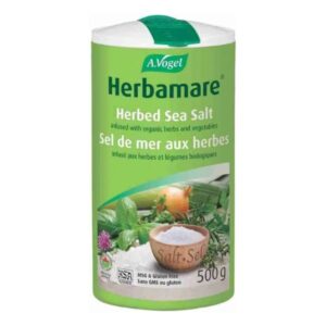 Herbamare Herbed Sea Salt 500g in eco-friendly packaging, a natural seasoning blend with organic herbs for enhanced flavor.