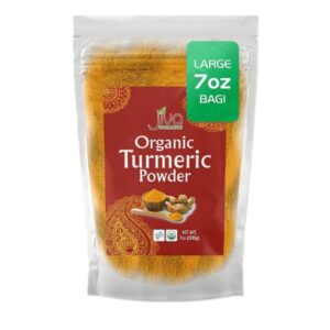 Jiva Organic Turmeric Powder, 7 oz, 100% raw, high curcumin, packaged in a resealable bag, Indian origin.