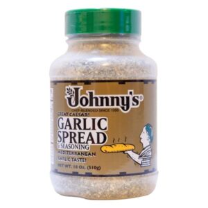 Front view of Johnny's Garlic Spread & Seasoning 18 oz container.