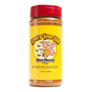 Meat Church Honey Hog BBQ Rub, 12.5 oz, sweet and savory seasoning blend for grilling, smoking, and barbecue dishes.