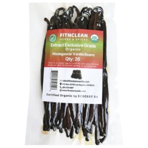 26 Organic Madagascar Vanilla Beans, Grade B Bourbon pods, USDA Organic certified, 4.5"-5.5" in size.