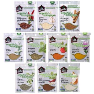 Organic Pantry Essentials Pack – 10 Count with Garlic Powder, Onion Powder, Chili Powder, Cinnamon, Turmeric, Oregano, Paprika.