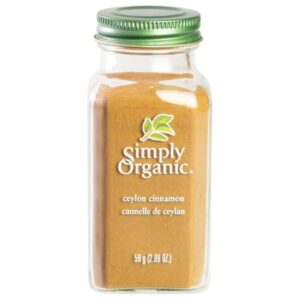 Simply Organic Ground Ceylon Cinnamon in a 59g certified organic glass bottle.