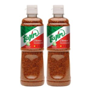 Two bottles of Tajín Clásico Chile Lime Seasoning, 14 oz each.
