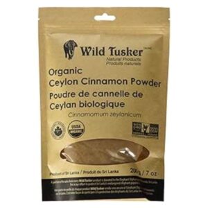 Wild Tusker Organic Ceylon Cinnamon Powder, 200g, premium quality, finely ground, and packed in a resealable bag for freshness.