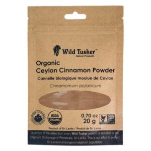 Wild Tusker Organic Ceylon Cinnamon Powder, 20g - Premium quality, pure, aromatic spice in resealable packaging for freshness.