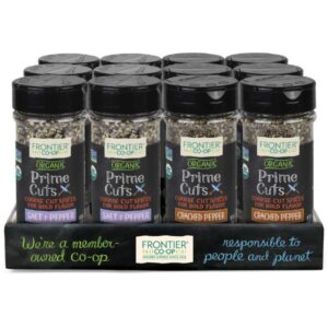 Prime Cuts Organic Cracked Pepper & Salt Mix – 6 units each, kosher, non-irradiated, no artificial ingredients, recyclable packaging.