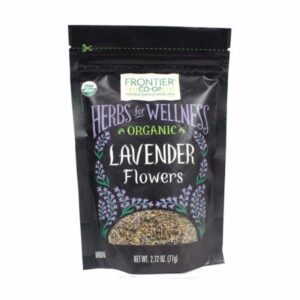 Frontier Co-op® Organic Lavender Flowers in resealable packaging.