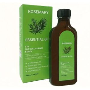 Bottle of Rosemary 3-in-1 Essential Oil for hair and skin care.