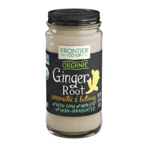 Jar of Frontier Organic Ground Ginger Root with label.