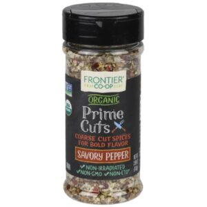 Front view of Frontier Organic Savory Pepper Blend in a 0.34Lb jar.