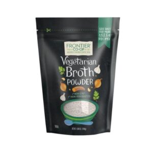 Frontier Kosher Savory Broth Mix in a 0.52Lb recloseable bag for versatile cooking.