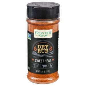 Frontier Co-op® Sweet Heat Dry Rub jar, 0.43lb, featuring maple, smoked paprika, and cayenne.