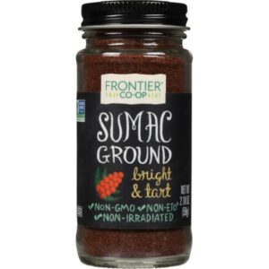 Frontier® Ground Sumac 0.45lb bottle showcasing vibrant red spice.