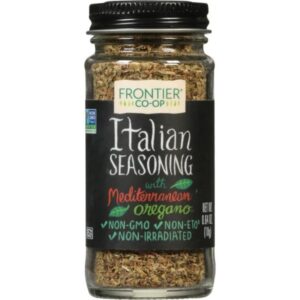 Frontier Co-op® Italian Seasoning Blend in a 0.35 lb glass bottle with metal cap.
