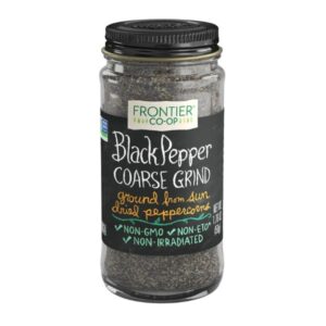 Coarse grind Frontier® Black Pepper, Kosher, Non-Irradiated, all-natural spice.