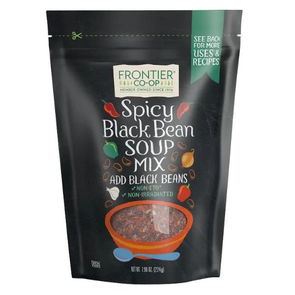 Southwest Black Bean Soup Mix in Recloseable Bag with Chili Peppers.