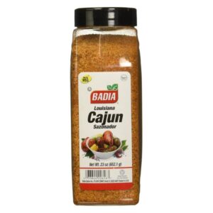 Large 23 oz container of Badia Cajun Seasoning.