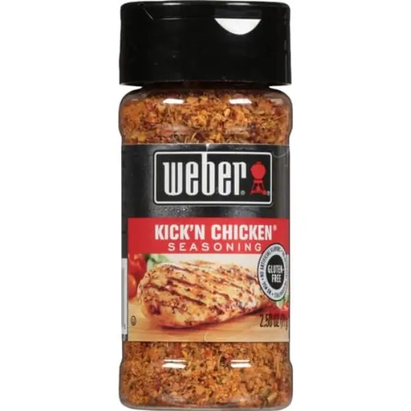 Weber Grill Seasoning Kick'n Chicken, 2.5 oz pack for grilling.