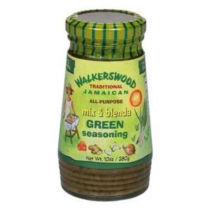 Walkerswood Green Seasoning 10 oz front view, Jamaican all-purpose mix and blend with traditional flavor.