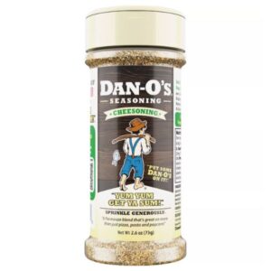 Front view of Dan-O's Cheesoning Seasoning 2.6 Oz. container showcasing the cheesy flavor blend.