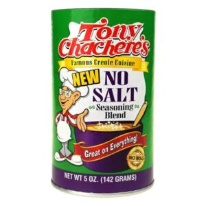 Front view of Tony Chachere's Creole No Salt Seasoning Blend 5 oz bottle.