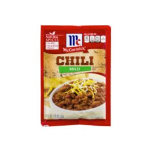Front view of McCormick Chili Mild Seasoning Mix pack