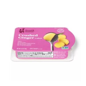 Front view of Frozen Crushed Ginger Cubes in 2.5oz packaging.