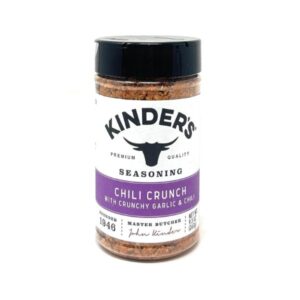 Front view of Kinder's Chili Crunch Seasoning 9.3oz bottle.