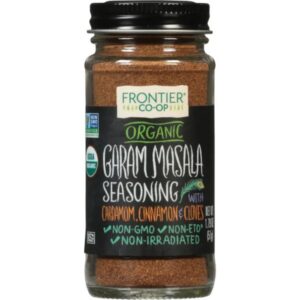 rontier Co-op® Organic Garam Masala spice blend in a resealable 0.43lb bag with a warm and authentic Indian flavor.