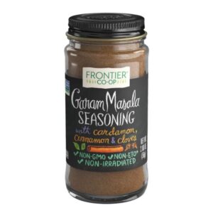 Garam Masala spice blend in a glass bottle with a metal cap, 0.44lb, by Frontier Co-op.