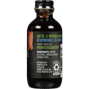 Frontier Co-op Pure Vanilla Extract in a 0.65lb glass bottle with metal cap, ideal for baking and cooking.