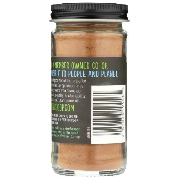 Close-up of Frontier Herb Organic Ceylon Ground Cinnamon Powder 1.76 Oz packaging