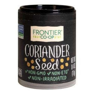Organic Whole Coriander Seeds in packaging, 0.04 lb, Kosher and Non-Irradiated.