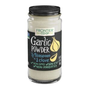 Front view of Frontier Co-op® Organic Garlic Powder in a 0.47 lb container