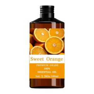 Bottle of Sweet Orange Essential Oil on a natural background.