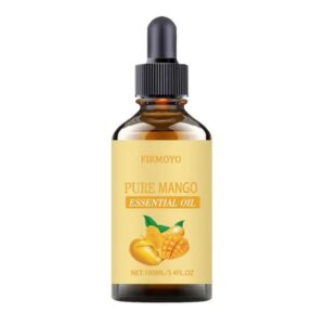 Bottle of FIRMOYO 3.4oz Pure Mango Essential Oil with glass dropper